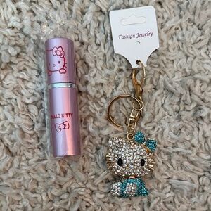 Hello Kitty Pink Lip Balm and Gold-Turquoise Keychain